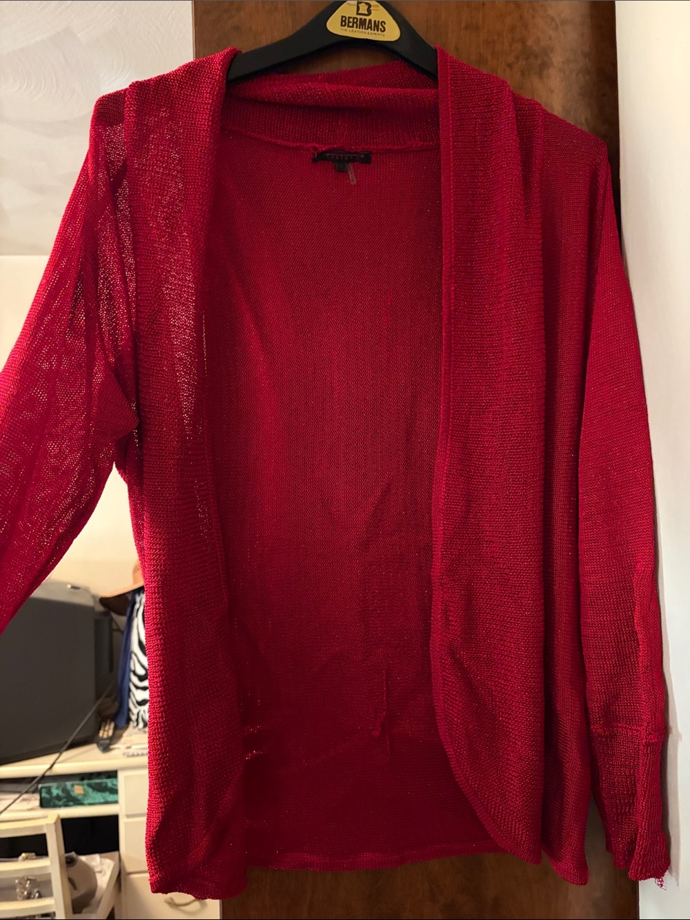 Women's Open-Front Red Cardigan Sweater